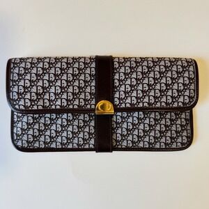 Vintage Christian Dior Clutch Wallet Trotter Monogram Gray Brown Leather